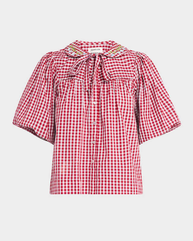 Mila Puff-Sleeve Gingham Blouse